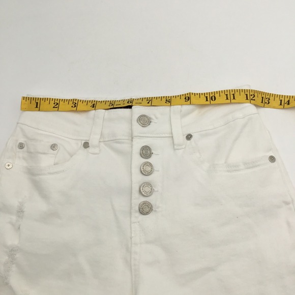 Indigo ReinWhite High Waisted Button Fly Distressed Denim Shorts Size 3 Waist 25 - Picture 6 of 7